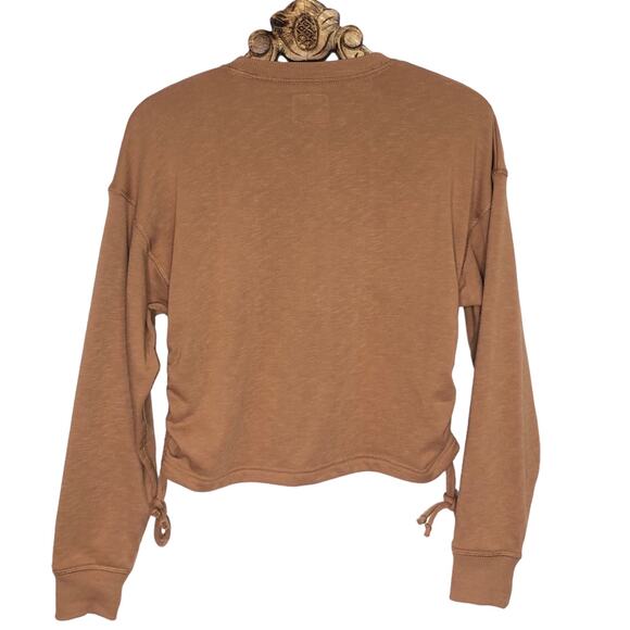 American Eagle Sweatshirt Tan Camel Crew Neck Pullover Cinch Sides Small - Picture 2 of 8